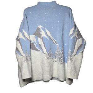 Rachel Zoe Mock Neck All Over Print Winter Sweater Plus 2X Snowflake Mountains